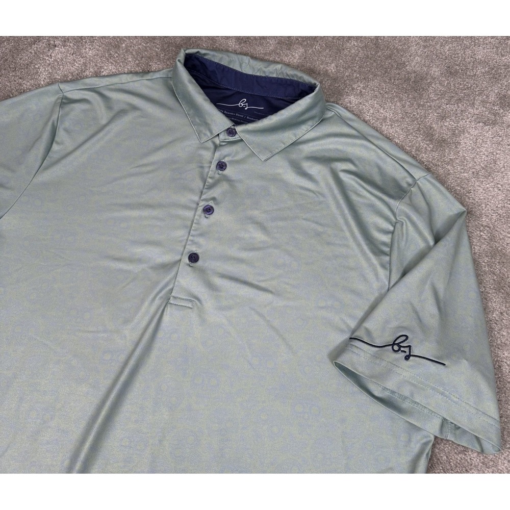 Boston Scott Polo Shirt Mens XL Blue Green Skull‎ AOP Athletic Golf UPF 50